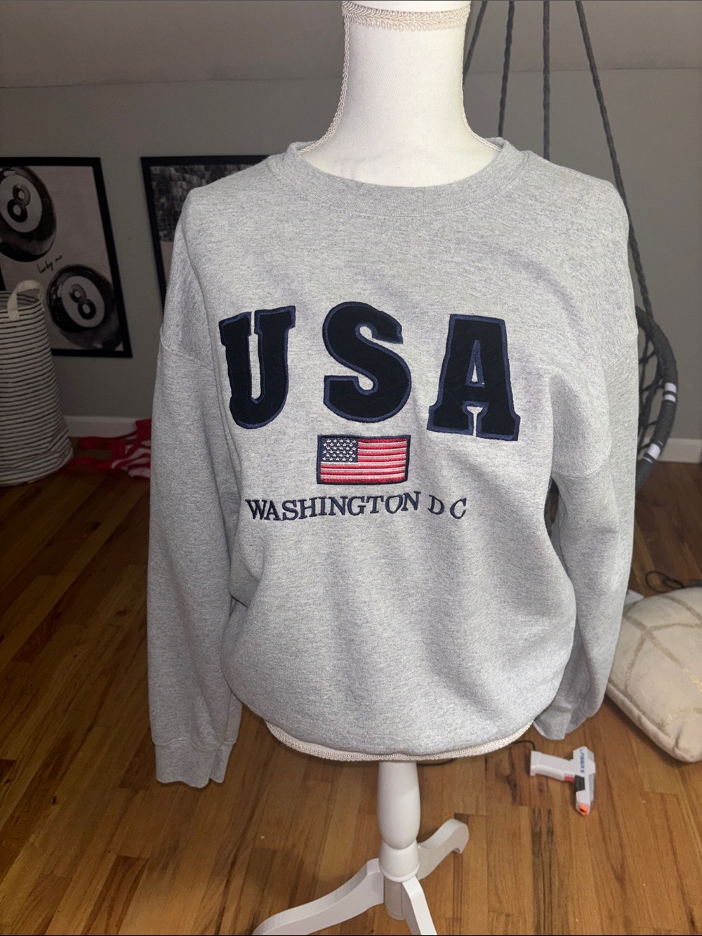 Gildan Light Gray USA Crewneck Sweatshirt with Navy Lettering